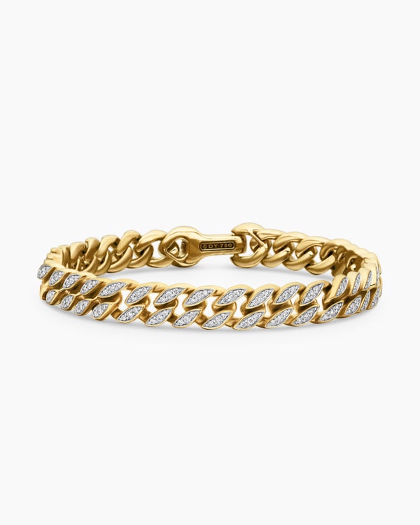 Curb Chain Bracelet in 18K Yellow Gold with Diamonds, 8mm