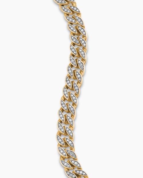 Mens Curb Chain Bracelet in 18K Yellow Gold with Diamonds, 8mm