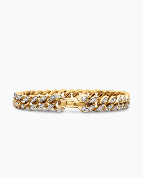 Mens Curb Chain Bracelet in 18K Yellow Gold with Diamonds, 8mm
