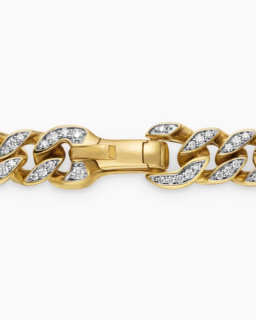 Mens Curb Chain Bracelet in 18K Yellow Gold with Diamonds, 8mm