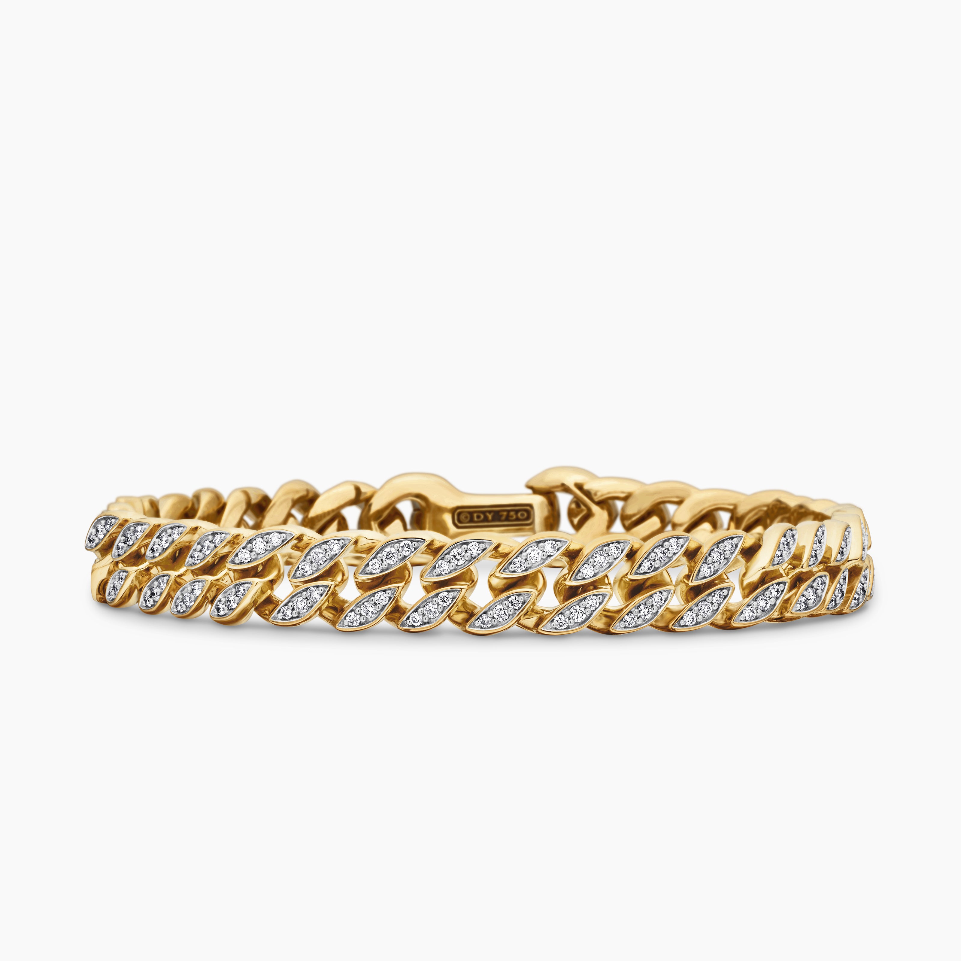 Bracelet Curb Chain en or jaune 18 carats avec diamants, 8 mm homme 