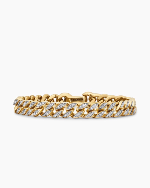 Curb Chain Bracelet in 18K Yellow Gold with Diamonds, 8mm