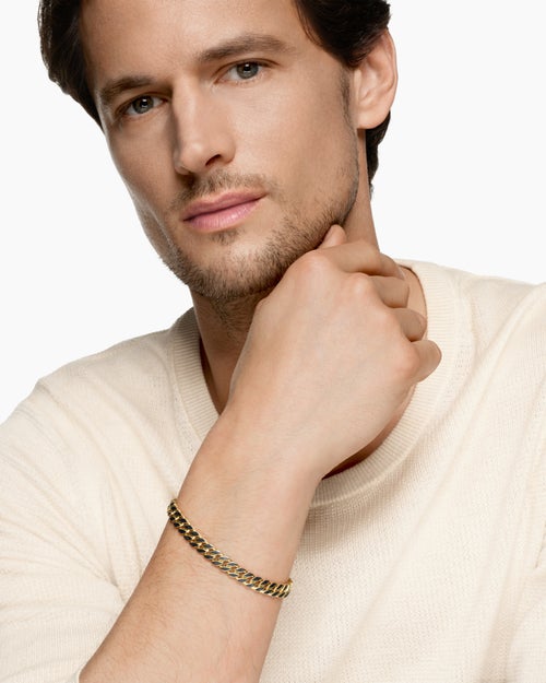 Mens Curb Chain Bracelet in 18K Yellow Gold, 8mm