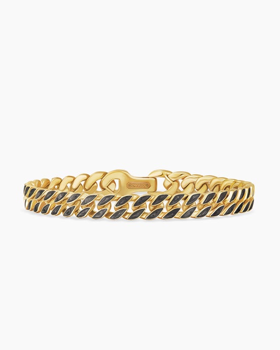 Curb Chain Bracelet in 18K Yellow Gold with Forged Carbon, 8mm