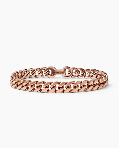 Mens Curb Chain Bracelet in 18K Rose Gold, 8mm