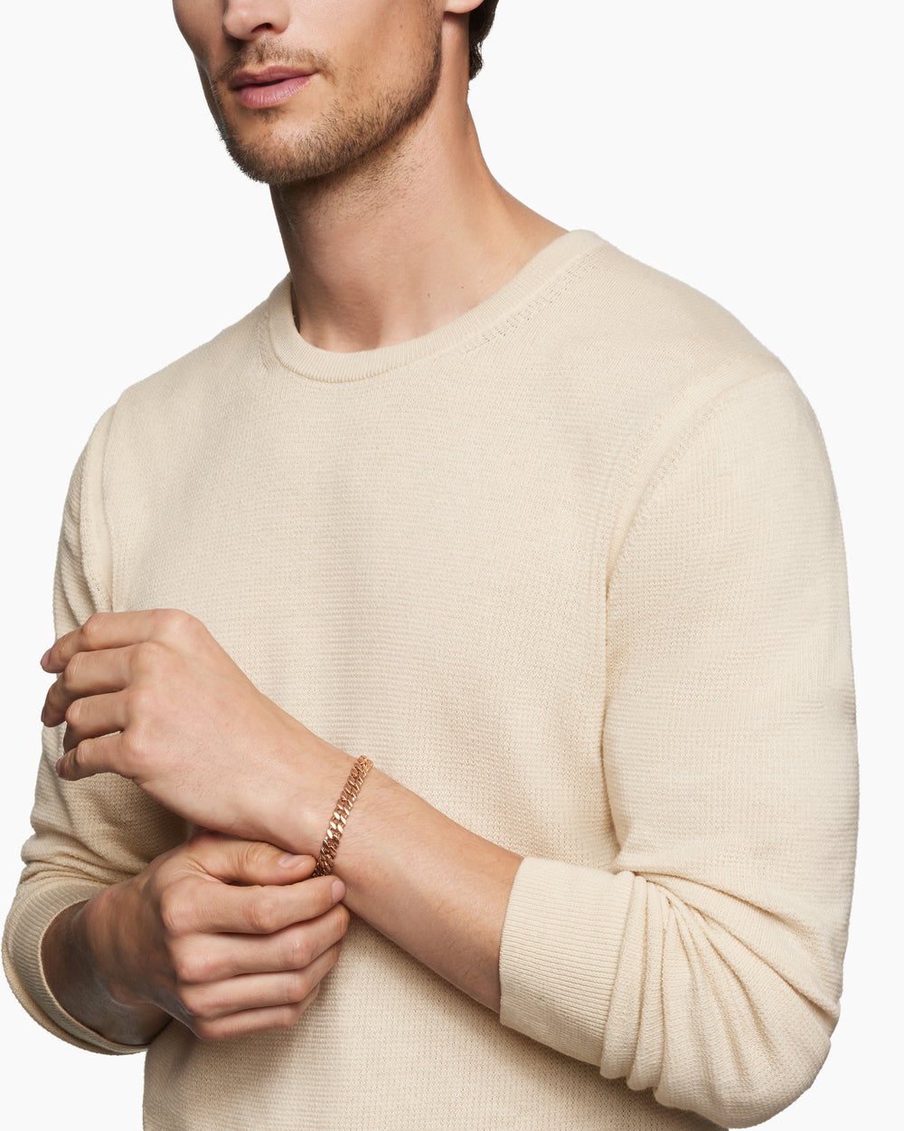 Mens Curb Chain Bracelet in 18K Rose Gold, 8mm