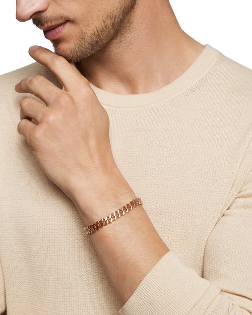 Mens Curb Chain Bracelet in 18K Rose Gold, 8mm