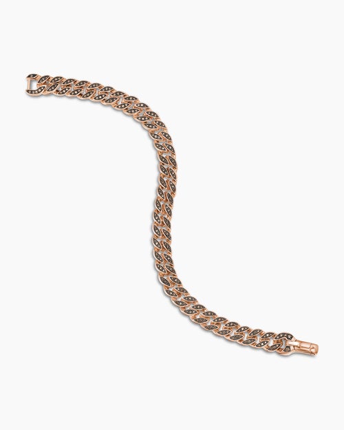 Mens Curb Chain Bracelet in 18K Rose Gold with Cognac Diamonds, 8mm