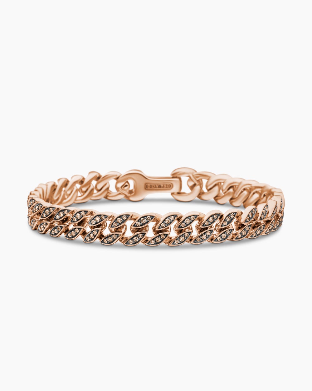 Bracelet Curb Chain en or rose 18 carats avec diamants cognac, 8 mm hommes
