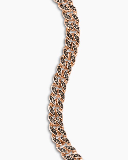Mens Curb Chain Bracelet in 18K Rose Gold with Cognac Diamonds, 8mm