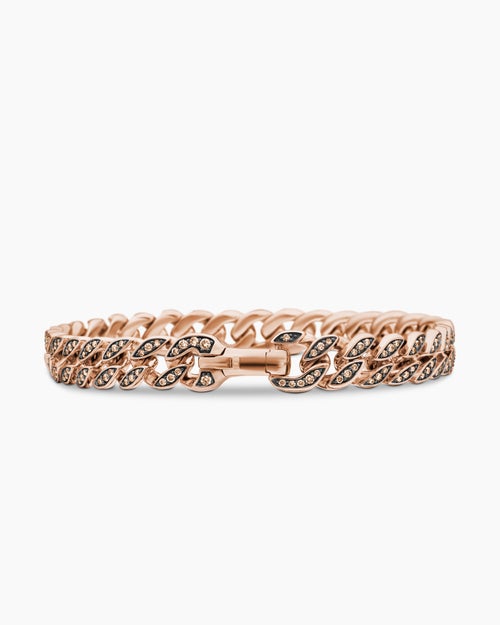 Mens Curb Chain Bracelet in 18K Rose Gold with Cognac Diamonds, 8mm
