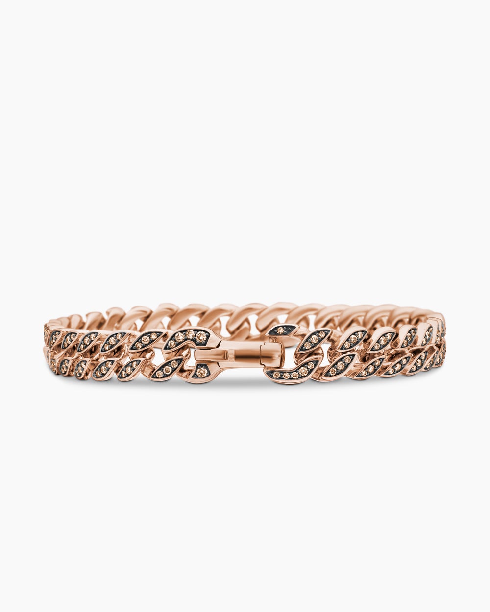 Bracelet Curb Chain en or rose 18 carats avec diamants cognac, 8 mm hommes