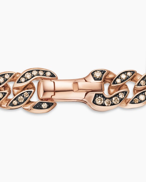 Mens Curb Chain Bracelet in 18K Rose Gold with Cognac Diamonds, 8mm
