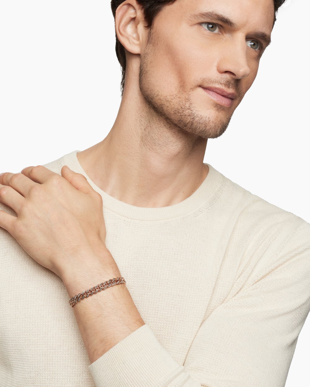 Bracelet Curb Chain en or rose 18 carats avec diamants cognac, 8 mm hommes