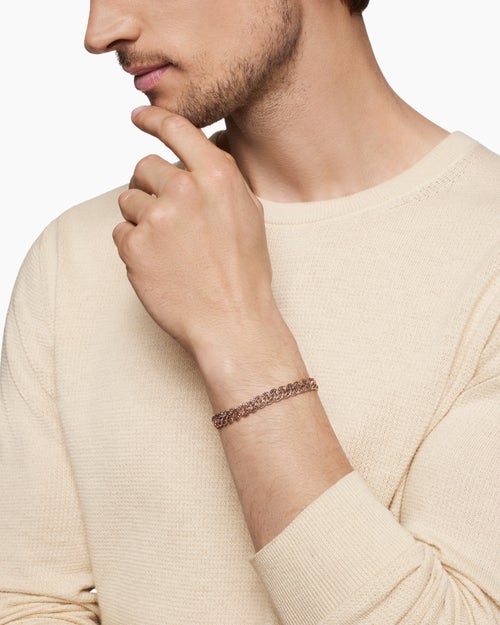 Mens Curb Chain Bracelet in 18K Rose Gold with Cognac Diamonds, 8mm