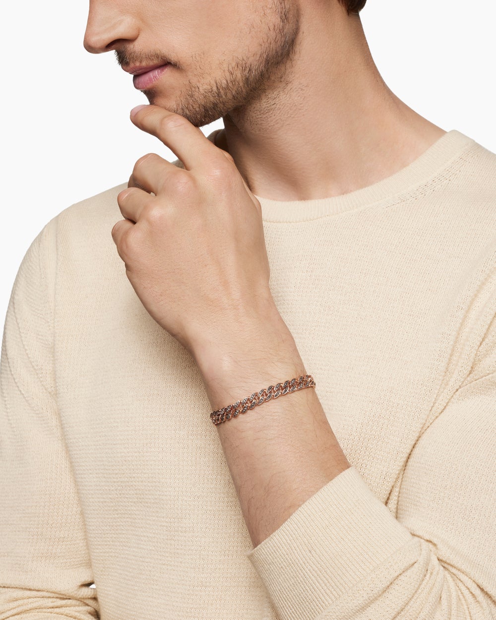 Bracelet Curb Chain en or rose 18 carats avec diamants cognac, 8 mm hommes