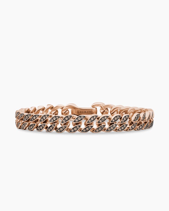 Curb Chain Bracelet in 18K Rose Gold with Cognac Diamonds, 8mm