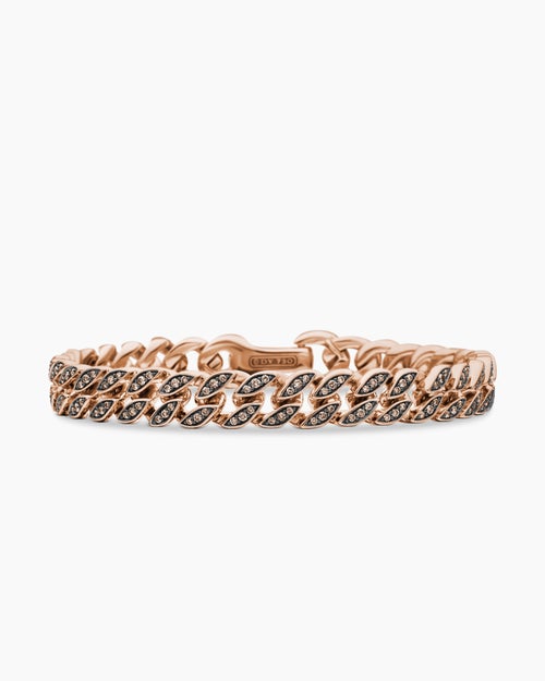 Mens Curb Chain Bracelet in 18K Rose Gold with Cognac Diamonds, 8mm