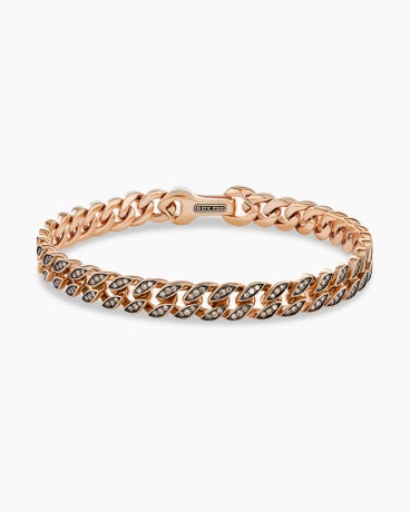 Curb Chain Bracelet in 18K Rose Gold with Cognac Diamonds, 8mm