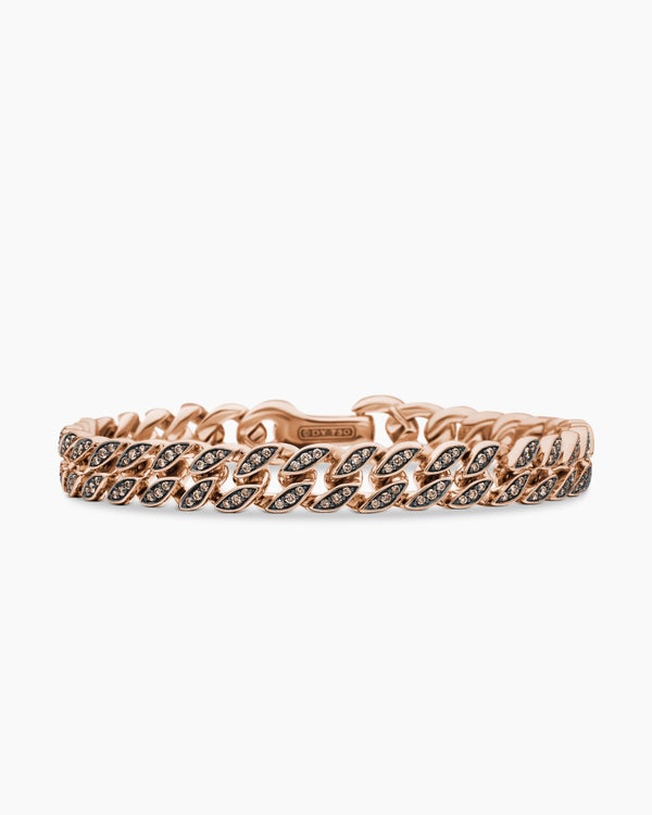 Curb Chain Bracelet in 18K Rose Gold with Cognac Diamonds, 8mm