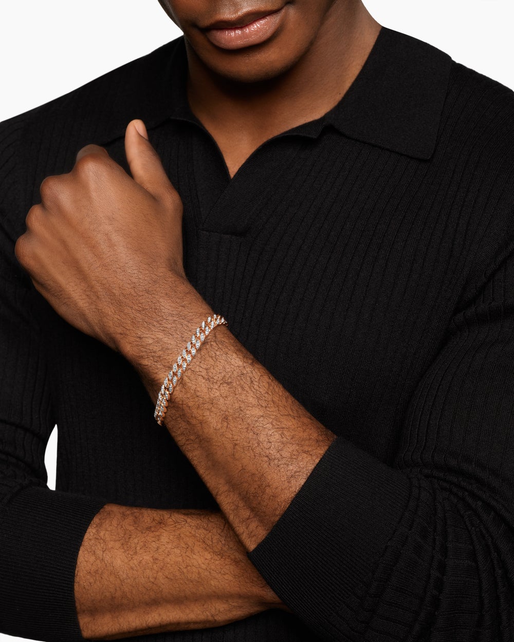 Mens Curb Chain Bracelet in 18K Rose Gold, 8mm