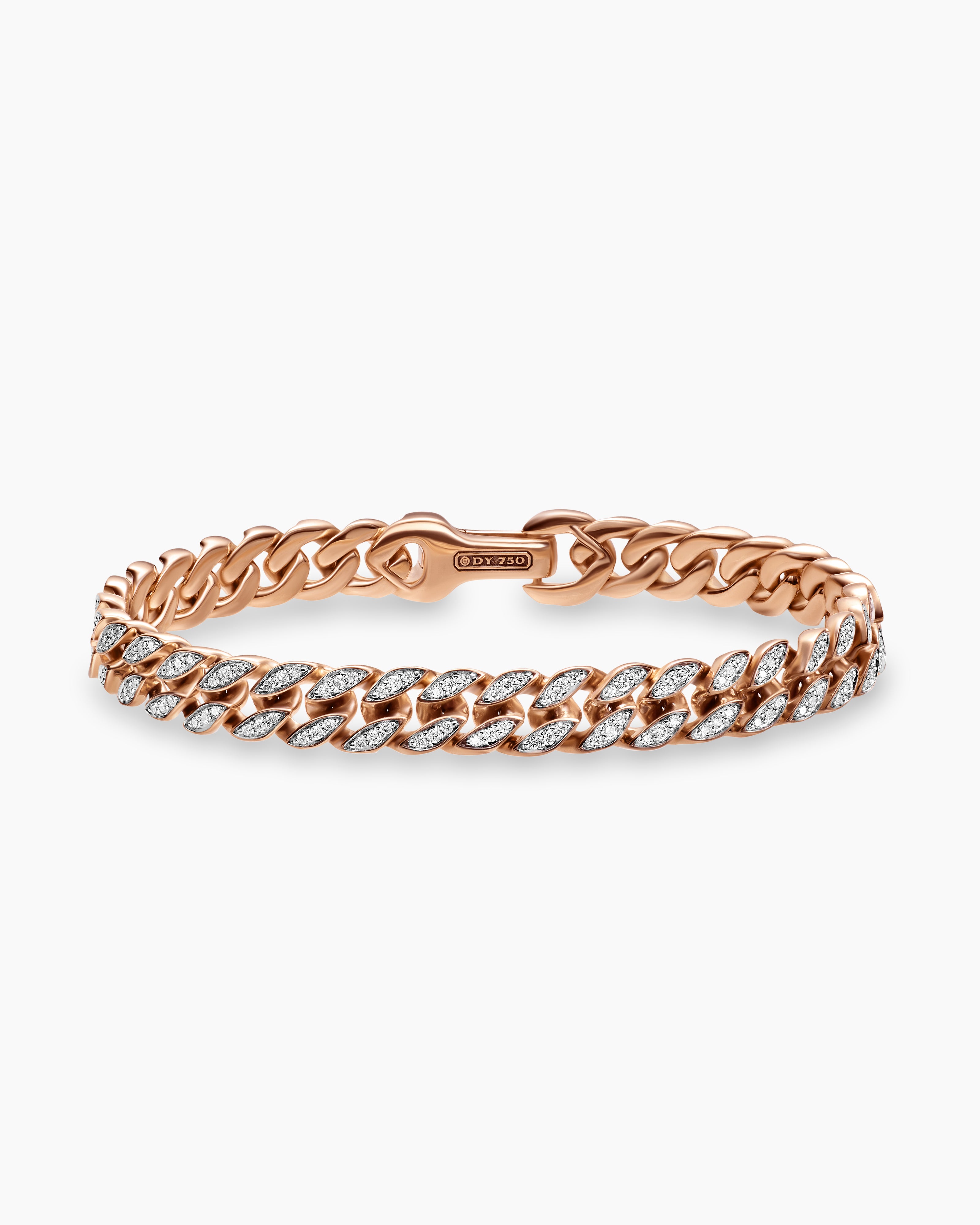 Mens Curb Chain Bracelet in 18K Rose Gold, 8mm