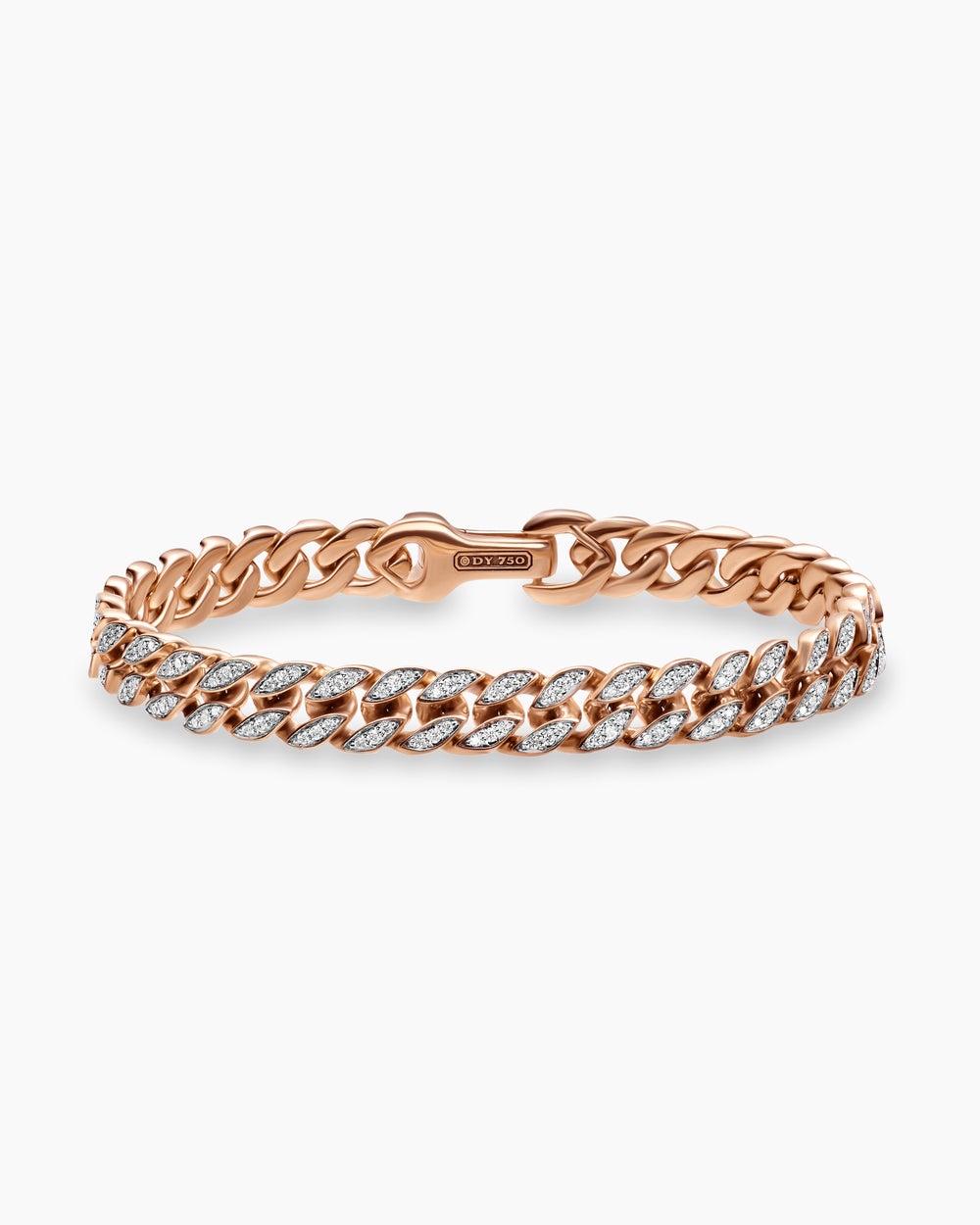 Mens Curb Chain Bracelet in 18K Rose Gold, 8mm