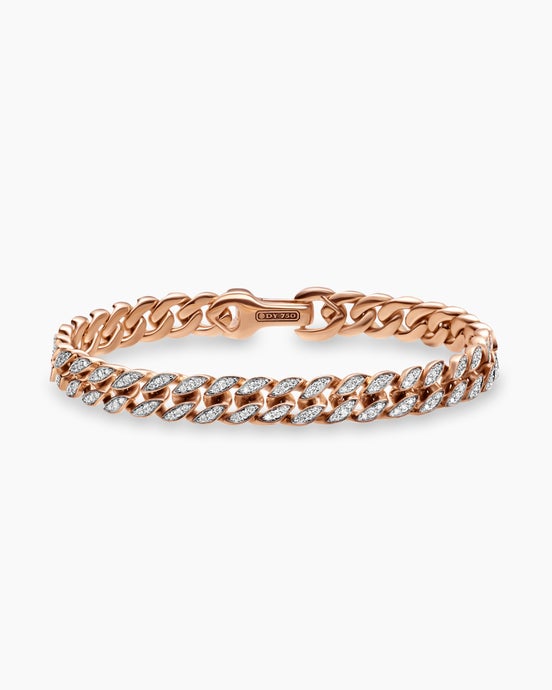 Curb Chain Bracelet in 18K Rose Gold with Diamonds, 8mm