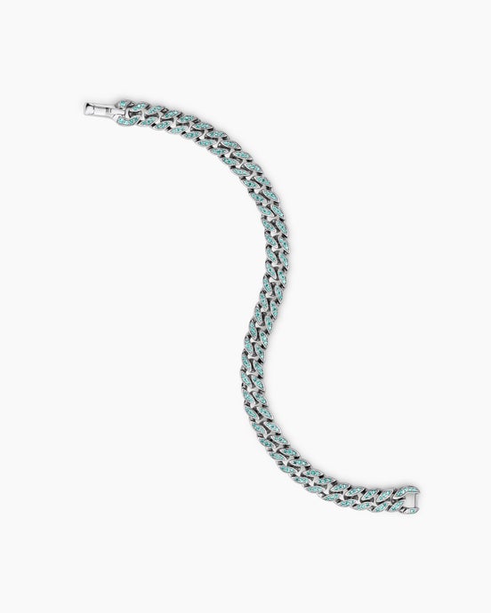 Curb Chain Bracelet in 18K White Gold with Paraiba Tourmalines, 8mm