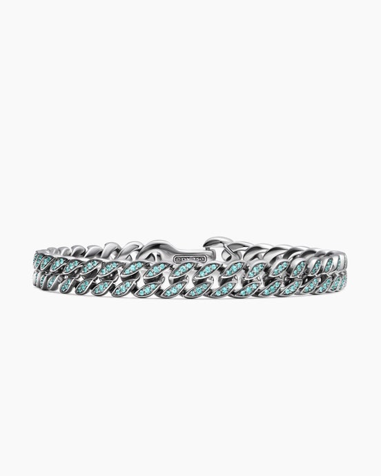 Curb Chain Bracelet in 18K White Gold with Paraiba Tourmalines, 8mm