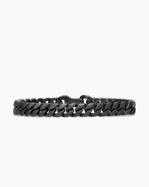 Curb Chain Bracelet in Sterling Silver with Black Diamonds, 8mm