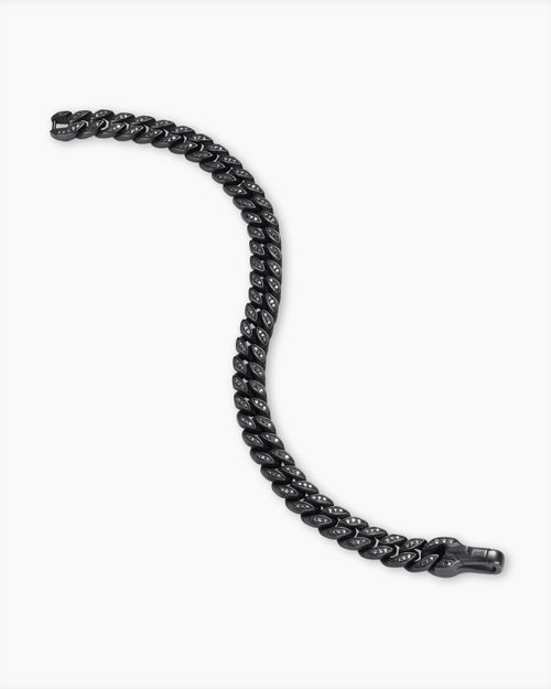 Mens Curb Chain Bracelet in Black Titanium with Black Diamonds, 8mm