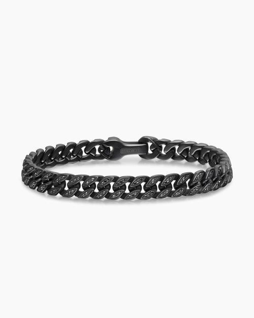 Mens Curb Chain Bracelet in Black Titanium with Black Diamonds, 8mm