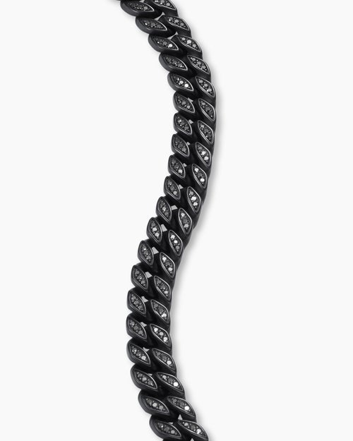 Mens Curb Chain Bracelet in Black Titanium with Black Diamonds, 8mm