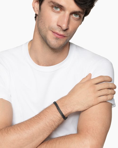 Mens Curb Chain Bracelet in Black Titanium with Black Diamonds, 8mm