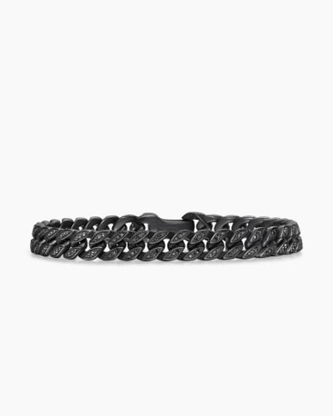 Bracelet chaîne en maille cheval en titane noir avec diamants noirs, 8 mm