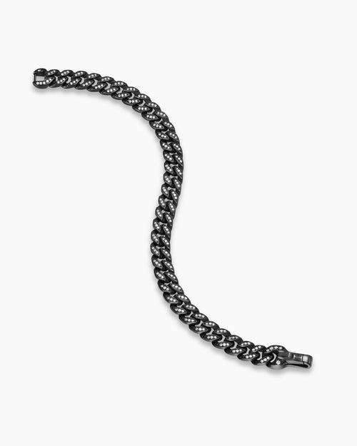 Mens Curb Chain Bracelet in Black Titanium with Diamonds, 8mm