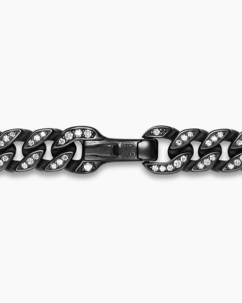 Mens Curb Chain Bracelet in Black Titanium with Diamonds, 8mm