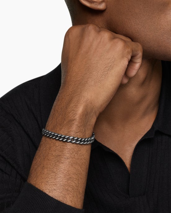 Curb Chain Bracelet in Black Titanium with Diamonds, 8mm