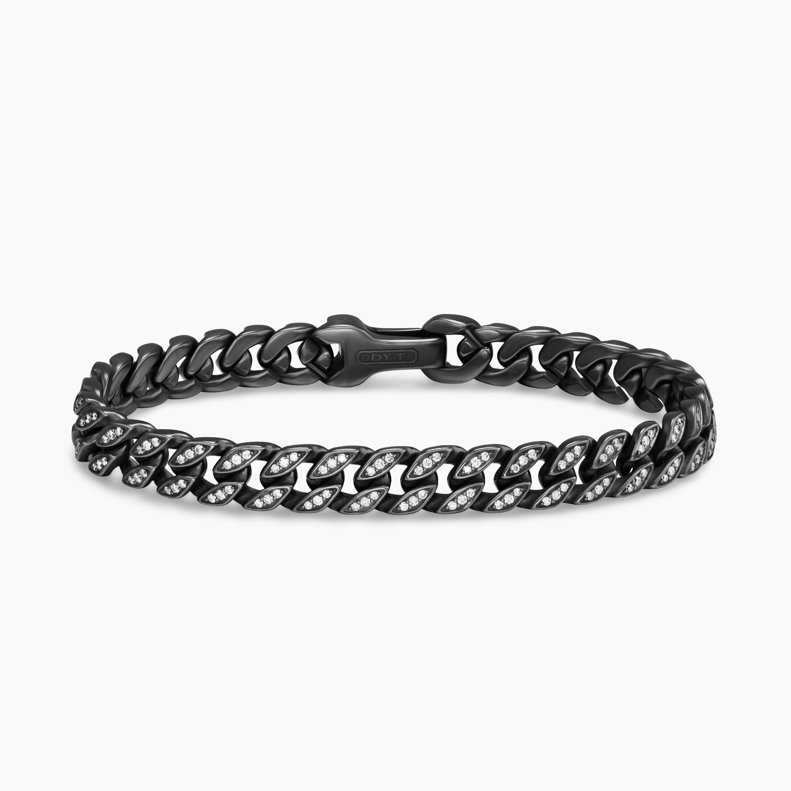 Mens Curb Chain Bracelet in Black Titanium with Diamonds, 8mm