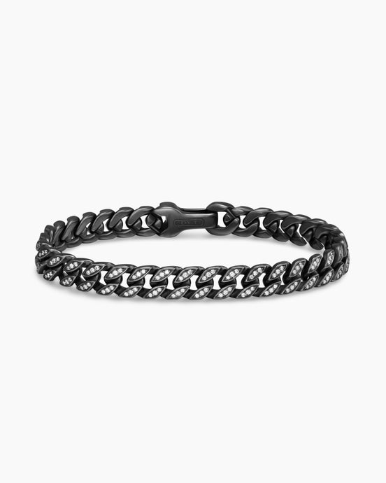 Curb Chain Bracelet in Black Titanium with Diamonds, 8mm