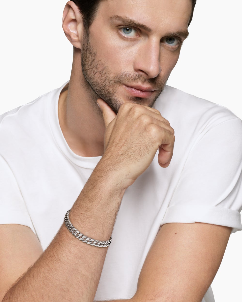 Mens Curb Chain Bracelet in Platinum, 8mm