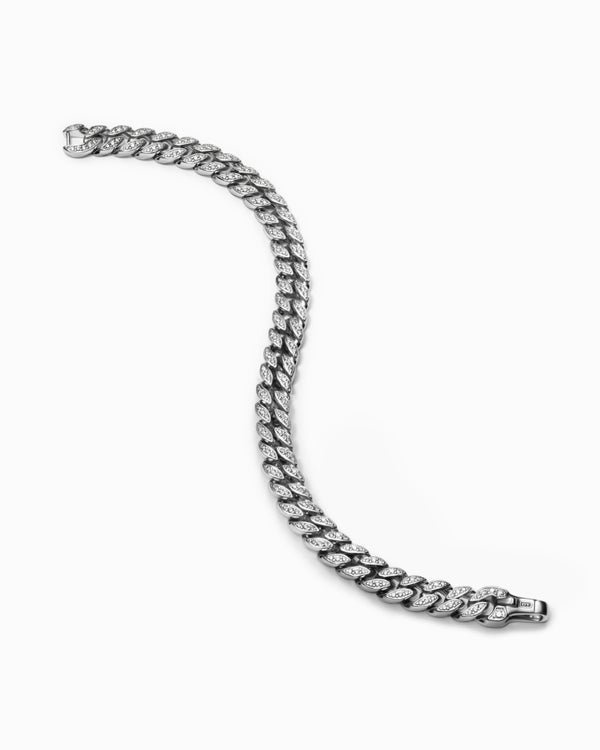 Bracelet Curb Chain en platine avec diamants, 8 mm