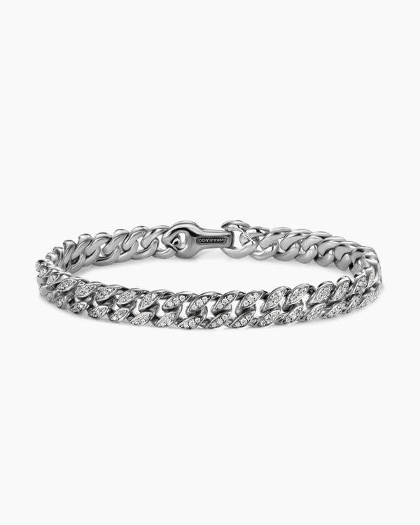 Bracelet Curb Chain en platine avec diamants, 8 mm