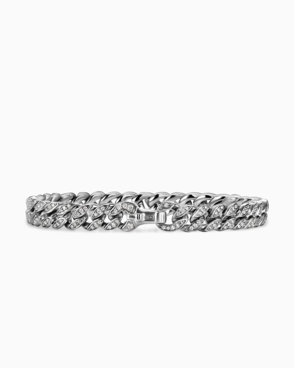 Bracelet Curb Chain en platine avec diamants, 8 mm