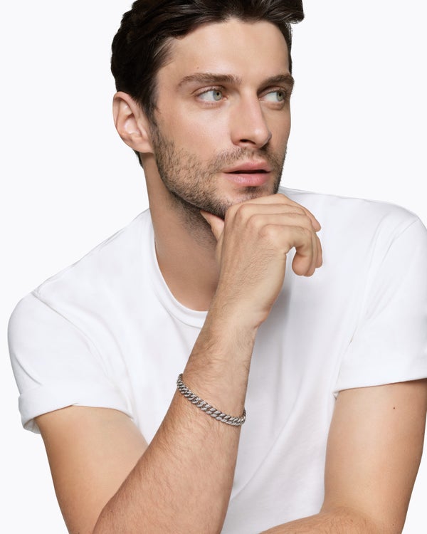 Bracelet Curb Chain en platine avec diamants, 8 mm