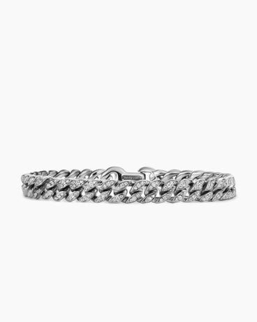 Curb Chain Bracelet in Platinum with Diamonds, 8mm