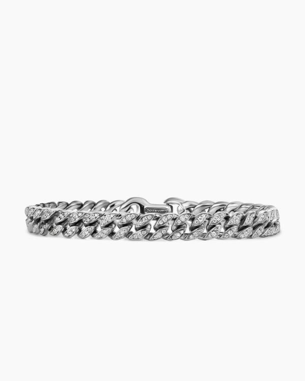 Bracelet Curb Chain en platine avec diamants, 8 mm