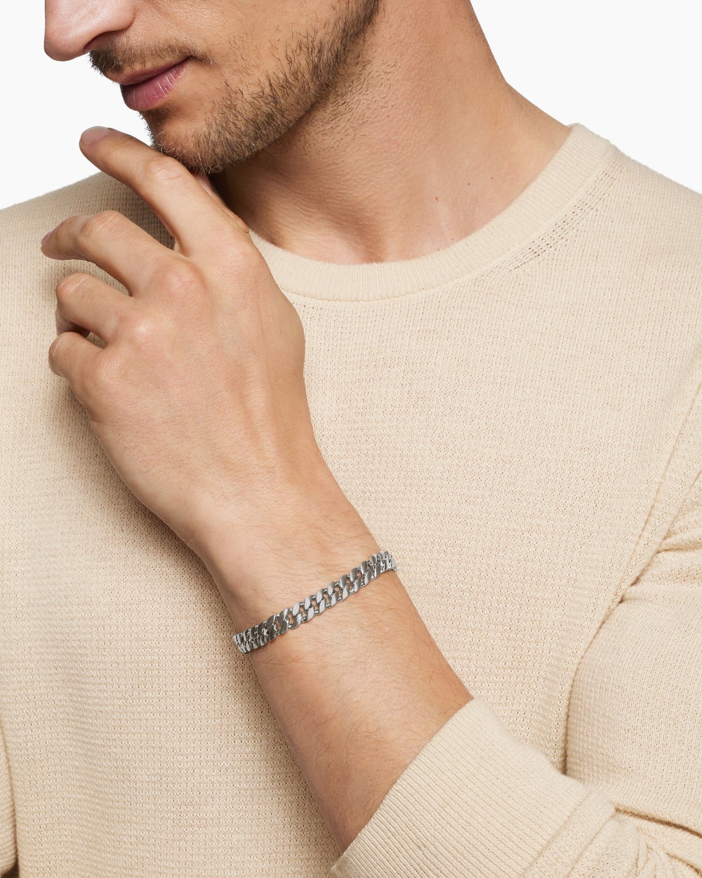 Mens Curb Chain Bracelet in Sterling Silver, 8mm