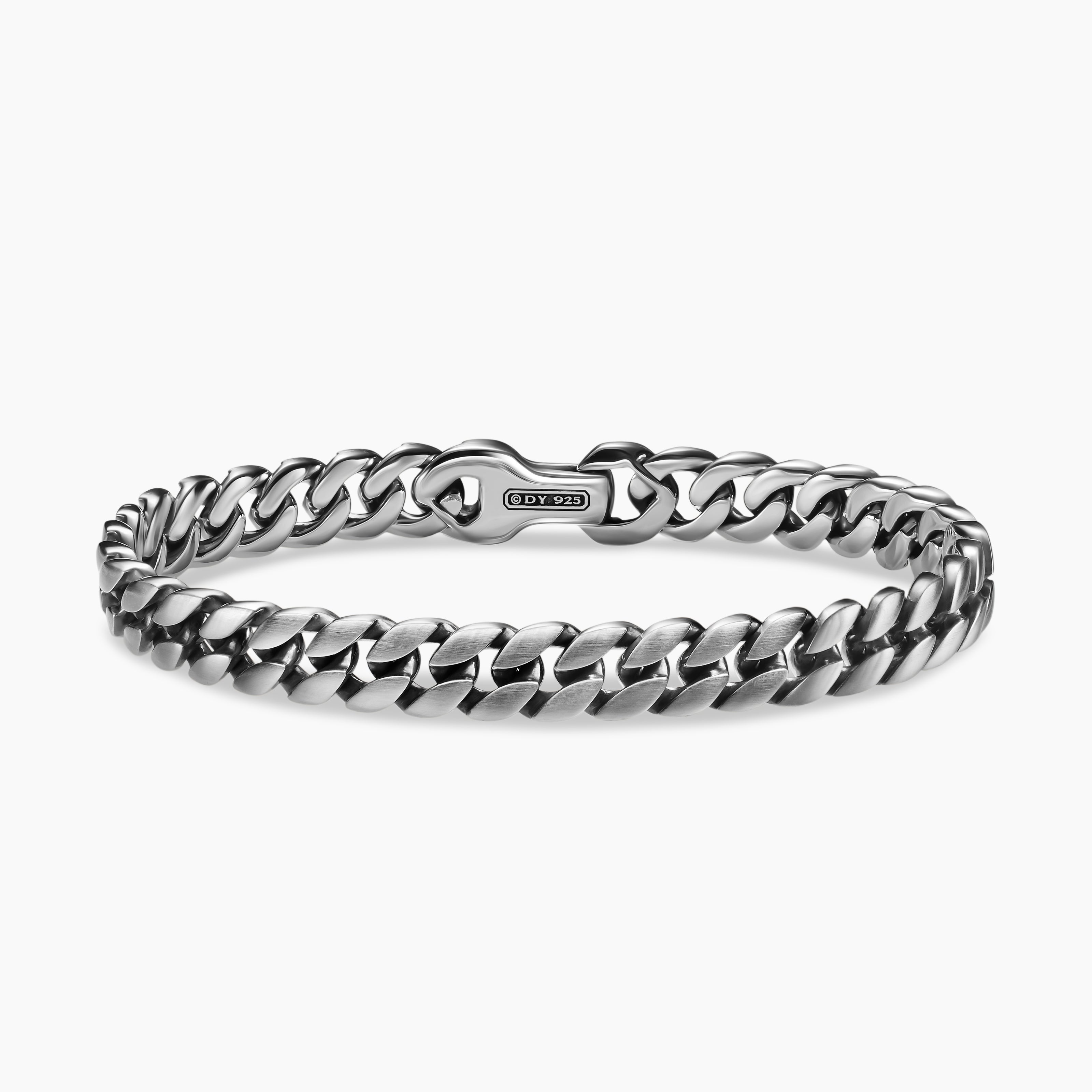Mens Curb Chain Bracelet in Sterling Silver, 8mm